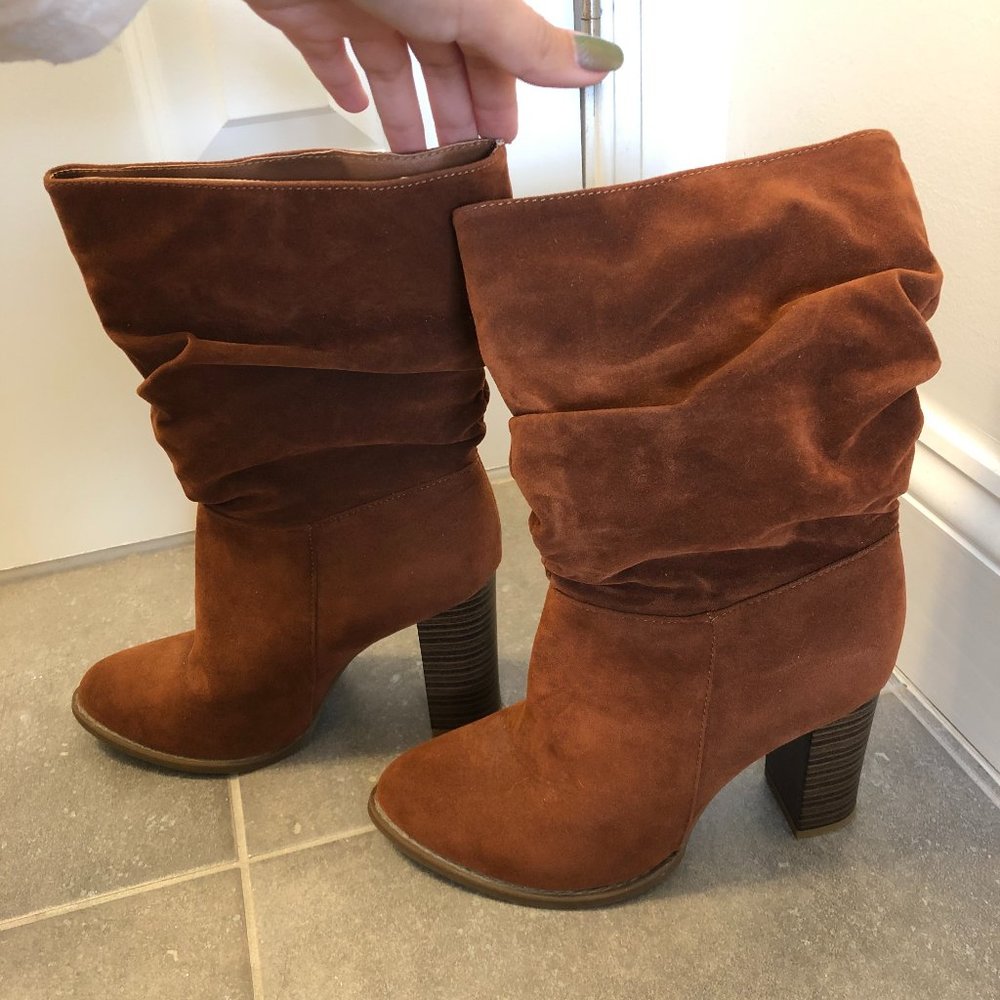 Chase & Chloe Tan Rust Color Block Heel Boots 7.5 - image 3